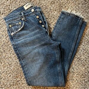 Agolde blue straight leg crop jeans with frayed hem size 24